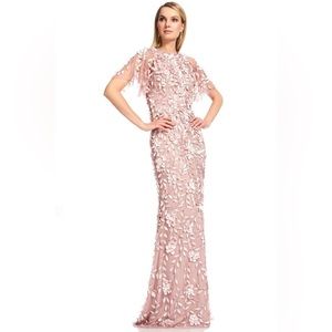 THEIA Embellished Flutter Sleeve Tulle Gown NWT